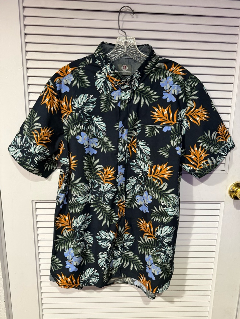 NWT Stitches &Rivets Men's Black Tropical Print Short-Sleeve Button-Up Shirt XL